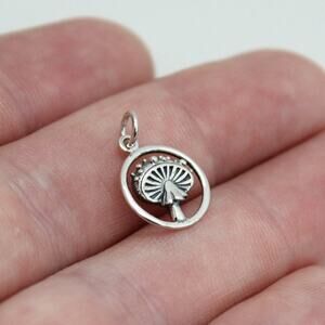 Sterling Silver Agaric Mushroom in a Circular Charm Pendant